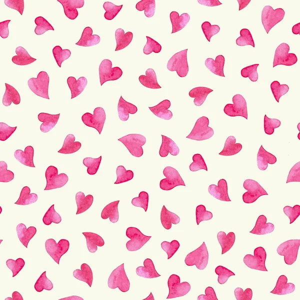 Seamless pattern with cute pink hearts with twisted tips on a  light yellow background for wrapping paper, wallpaper or textile