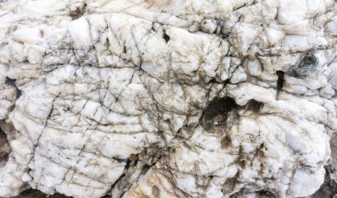 Metin için alanı olan beyaz kuvars kaya arkaplanı. Beyaz kuvars kristalleri dokusu. Peyzaj tasarımındaki doğal kayalar.