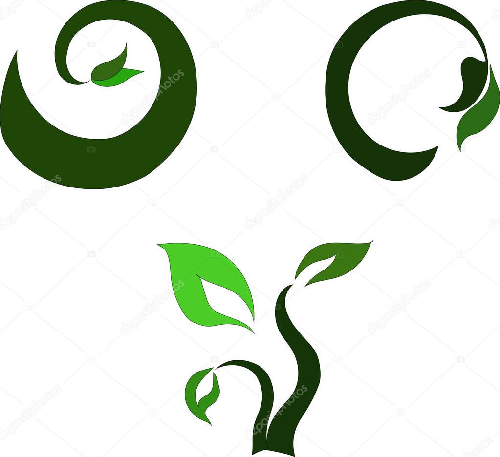 three vector logo green plants
