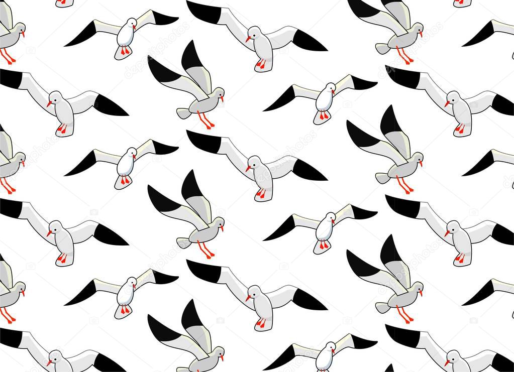 Seagulls flying in the sky, seamless vector pattern.