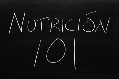 Kelimeleri Nutricin 101 tebeşir bir tahta. Çeviri: Beslenme 101