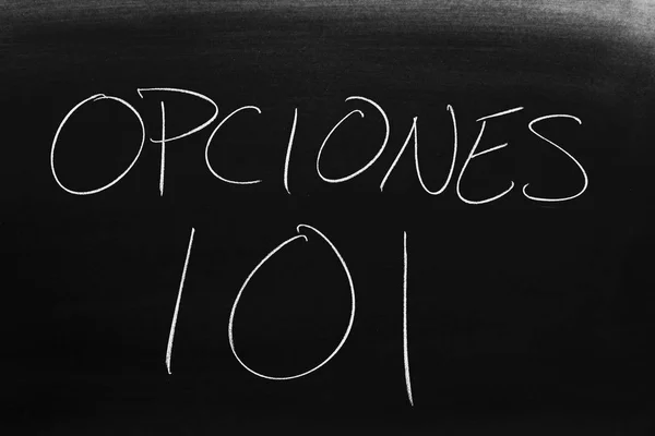 Las Palabras Opciones 101 Pizarra Tiza Traducción Opciones 101 —  Fotos de Stock