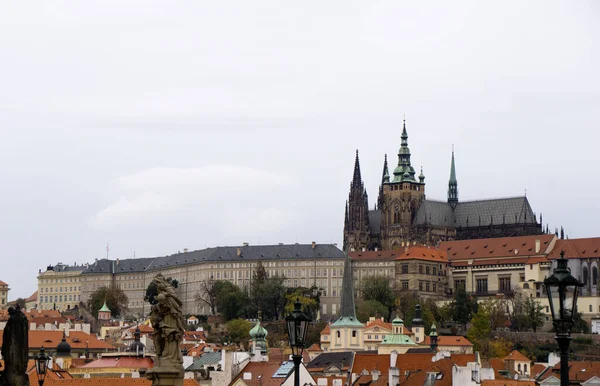 Prag Ortaçağ Çatılarından Yükselen Aziz Vitus Katedrali — Stok fotoğraf