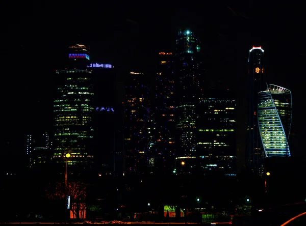 Night View Moscow City Business District Moscow Presnenskaya Embankment — Stock Photo, Image