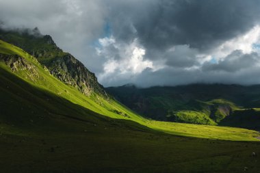 Dağlarda güzel bir yaz manzarası. Dağlarda rahatlama ve eğlence kavramı.