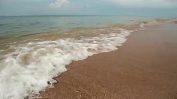 Video of sea waves and sandy shore. The concept of sea holidays and pastime — Stock Video