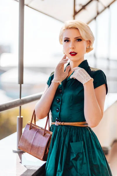 Portrait Beautiful Stylish Woman Vintage Dress — Stock Photo, Image