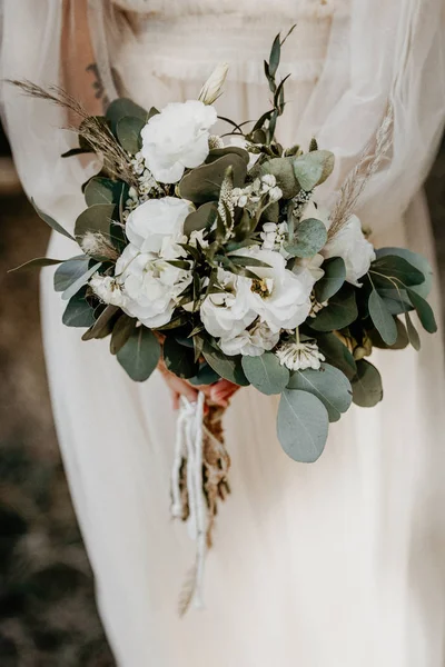 Wedding Bouquet White Roses Eucalyptus — Stock Photo, Image