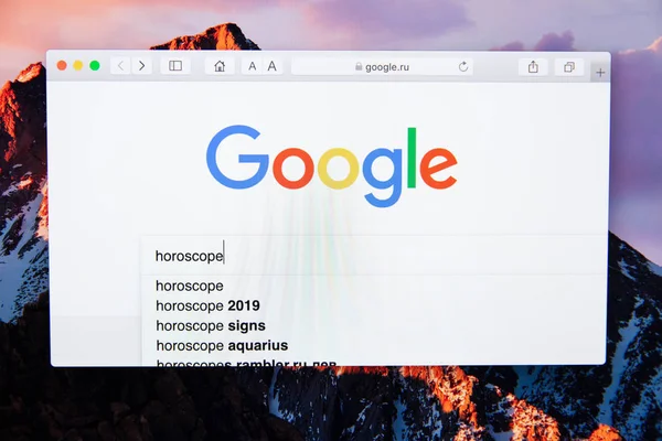 Moscú Rusia Febrero 2019 Horóscopo Búsqueda Palabras Google — Foto de Stock