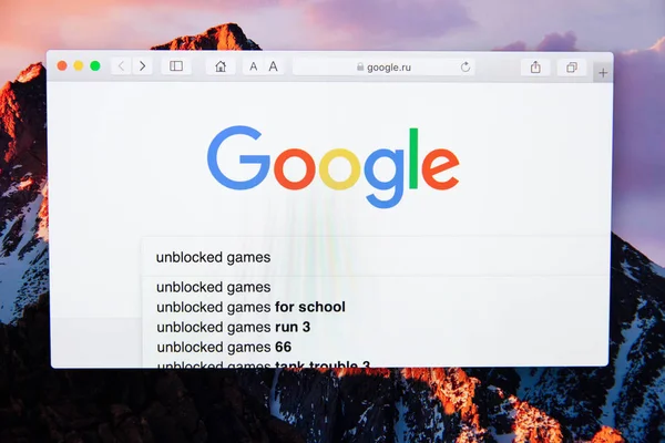 Moscú Rusia Febrero 2019 Busca Palabra Unblocked Games Google — Foto de Stock