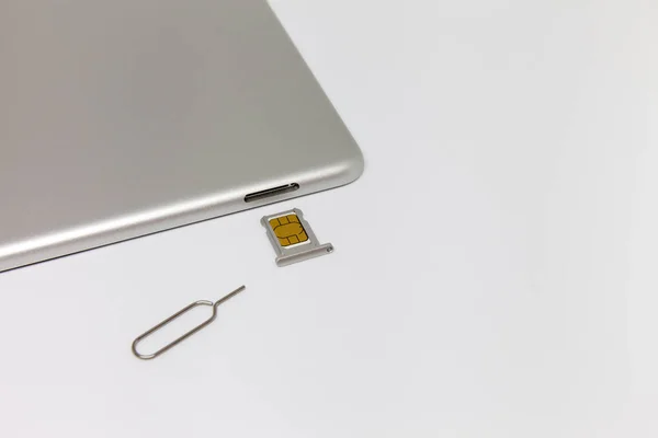 Silver Inverted Tablet Sim Card Tray Open — Stock Photo, Image
