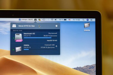 Moskova / Rusya - 17 Mayıs 2019: Mac için Ntfs Macbook ekranında çalışıyor.