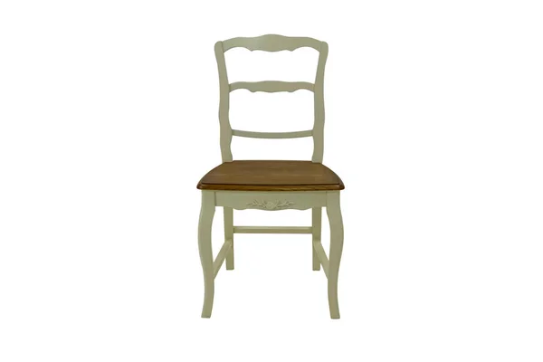 Wooden Chair Beige Back Dark Seat White Background Front View — Stock Photo, Image