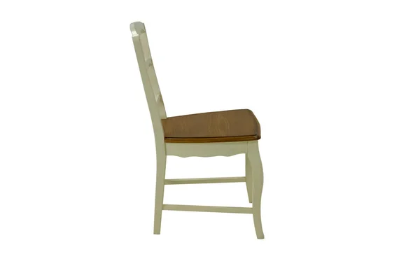 Chaise Bois Avec Dossier Beige Assise Sombre Sur Fond Blanc — Photo