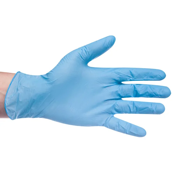 白い医学的背景に手に手袋 — ストック写真