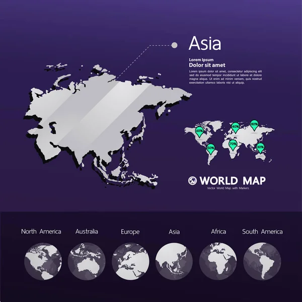 Grande Carte Monde Illustration Vectorielle Élément Graphique — Image vectorielle