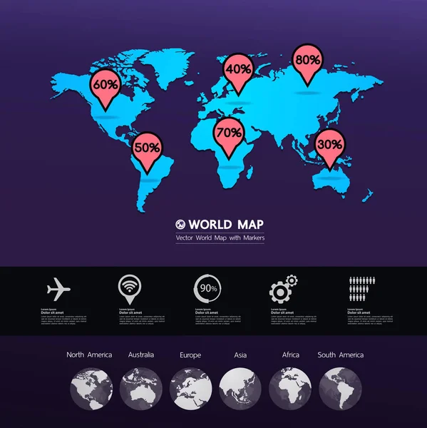 Grand Världen Karta Grafikelement Vektorillustration — Stock vektor
