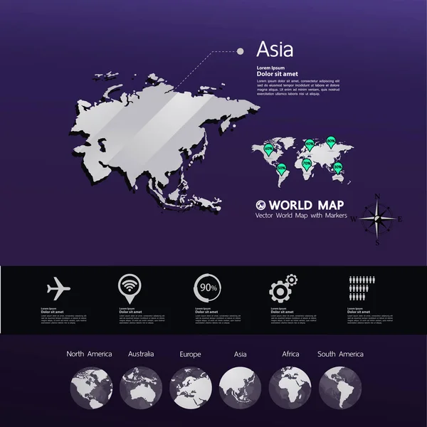 Grand Världen Karta Grafikelement Vektorillustration — Stock vektor