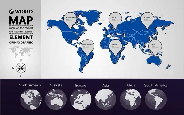 Grande Carte Monde Illustration Vectorielle Élément Graphique — Image vectorielle