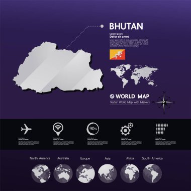 Bhutan Haritası vektör çizim.