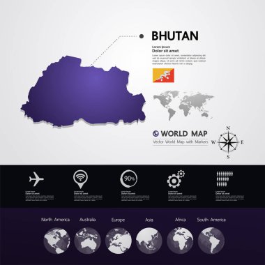 Bhutan Haritası vektör çizim.