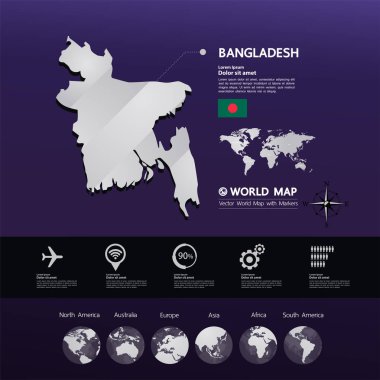 Bangladeş Haritası vektör çizim.