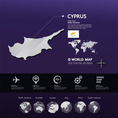 Kıbrıs harita vektör çizim.