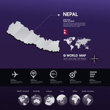 Nepal Haritası vektör çizim.