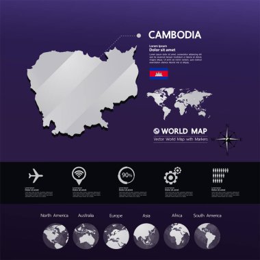 Kamboçya Haritası vektör çizim.