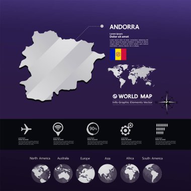  Andorra Haritası vektör çizim.