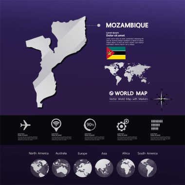 Mozambik Haritası vektör çizim.
