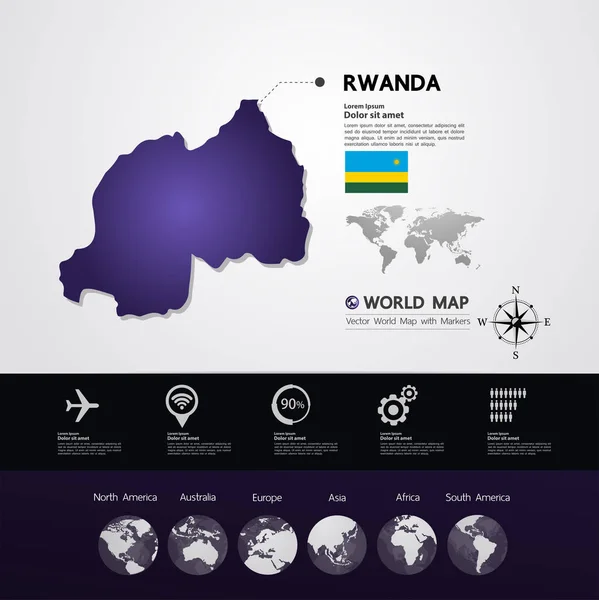 Ruanda Mapa Vector Ilustración — Vector de stock