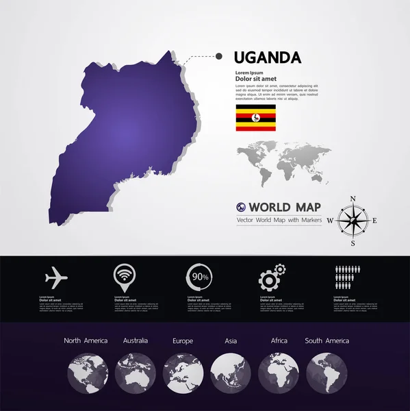 Uganda Mapa Vector Ilustración — Vector de stock