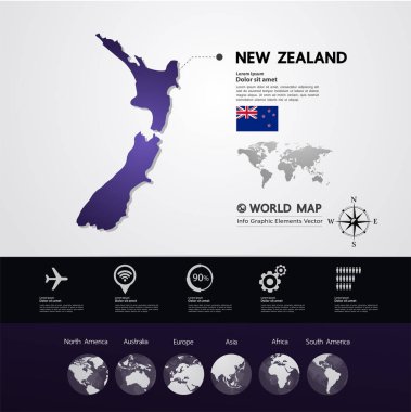 Yeni Zelanda harita vektör çizim.