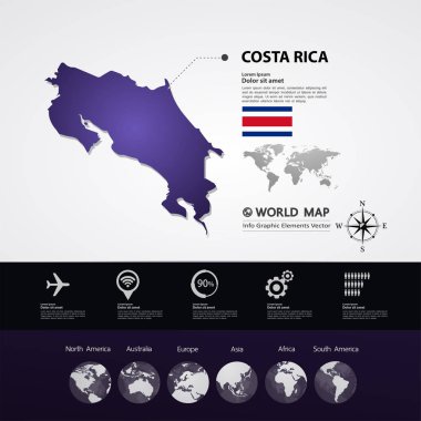 Kosta Rika Haritası vektör çizim.