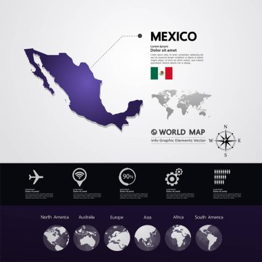 Maxico harita vektör çizim.