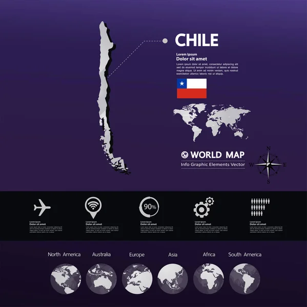 チリ地図ベクトル図 — ストックベクタ