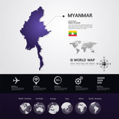 Myanmar Haritası vektör çizim.
