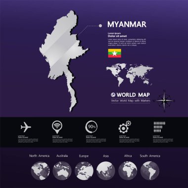 Myanmar Haritası vektör çizim.