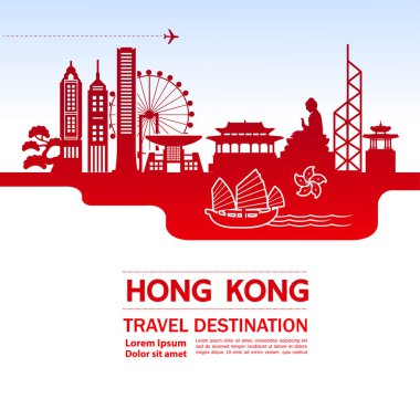  Hong Kong seyahat hedef vektör çizim.