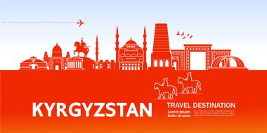 Kırgızistan seyahat hedef vektör çizim.
