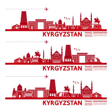 Kırgızistan seyahat hedef vektör çizim.