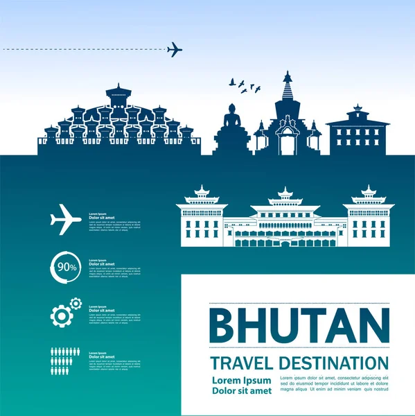 Bhután Viaje Destino Vector Ilustración — Vector de stock