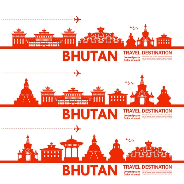 Bhután Viaje Destino Vector Ilustración — Vector de stock