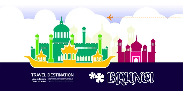 Brunei Viaje Destino Vector Ilustración — Vector de stock