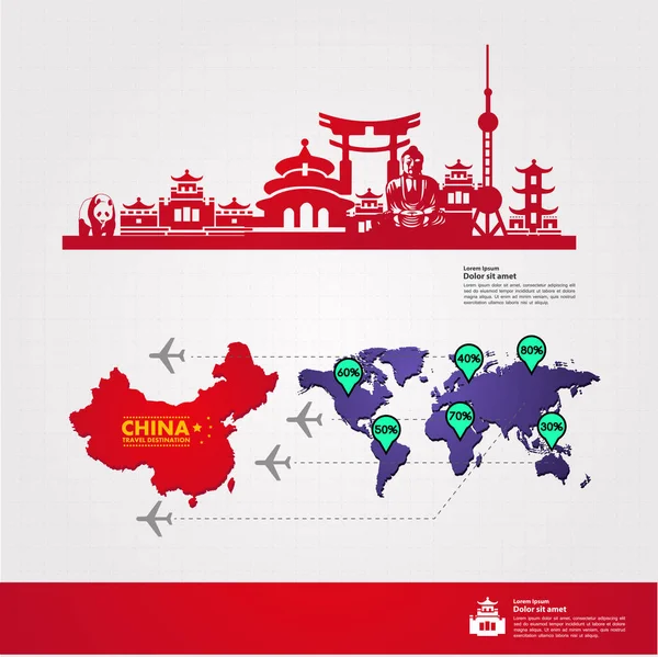 Čínská Cestovní Destinace Vektor Ilustrace — Stockový vektor