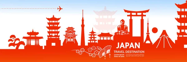 Japão Viagem Destino Vetor Ilustração —  Vetores de Stock