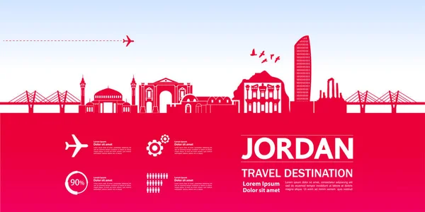 Jordania Viaje Destino Vector Ilustración — Vector de stock