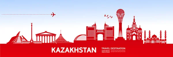 Καζακστάν Ταξιδιωτικό Προορισμό Διανυσματικά Εικονογράφηση — Διανυσματικό Αρχείο