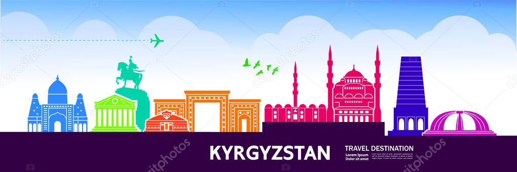 Kyrgyzstan travel destination vector illustration.